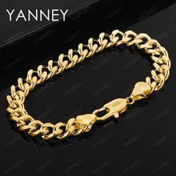 925 Sterling Silver 18K Gold Women 8 Inches 10MM Simple Chain Bracelet For Charm Punk Men Party Jewelry Wholesale Fashion