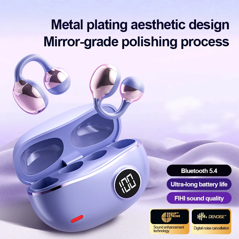 

New Wireless Bluetooth Earphones IPX4 Waterproof Type-C Charging Clip Ear Design With Digital Display For Comfortable Wearing