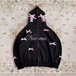 New original bow strap popular hooded sweatshirt jacket Harajuku retro casual loose trendy jacket top y2k winter clothes women