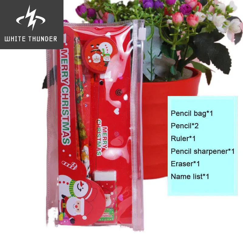 5Pcs/Pack Cute Christmas Stationery Set Pencil Ruler Earser Sharpener Pencil Case Stationery Set For School Gir Boy Gift