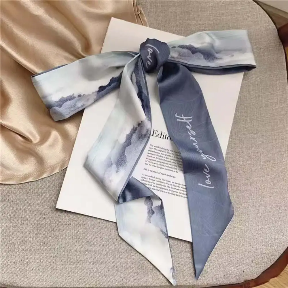 Fashion Floral Headband Oil Painting Chinese Style Headscarves Ribbon Butterfly Tie Hair