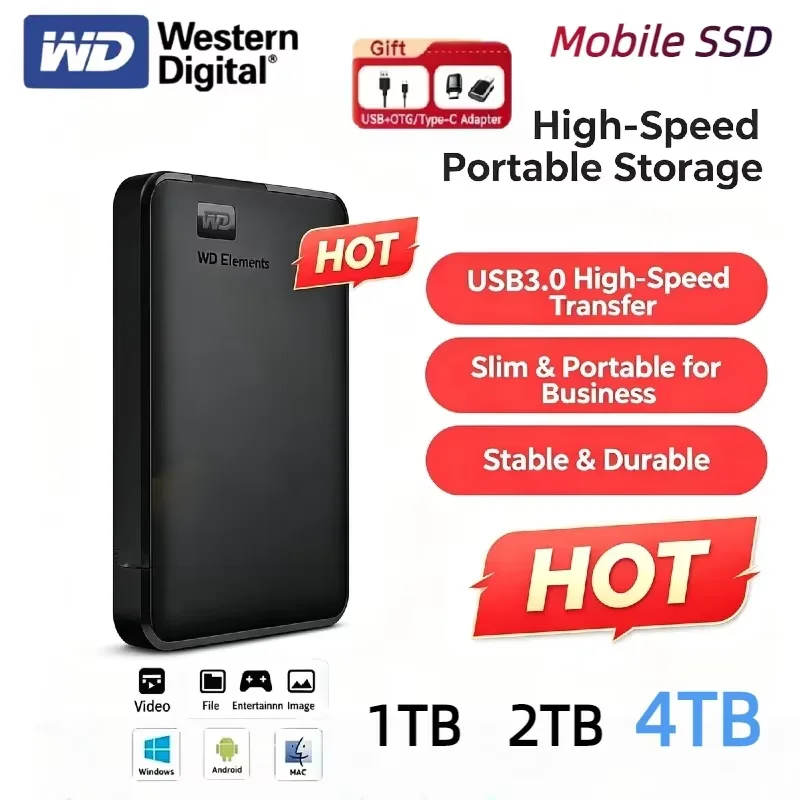 2026 Western Digital WD 2.5" Elements Portable External Hard Drive USB 3.0 1TB 2TB External HDD Hard Disk For Desktop PC Laptop