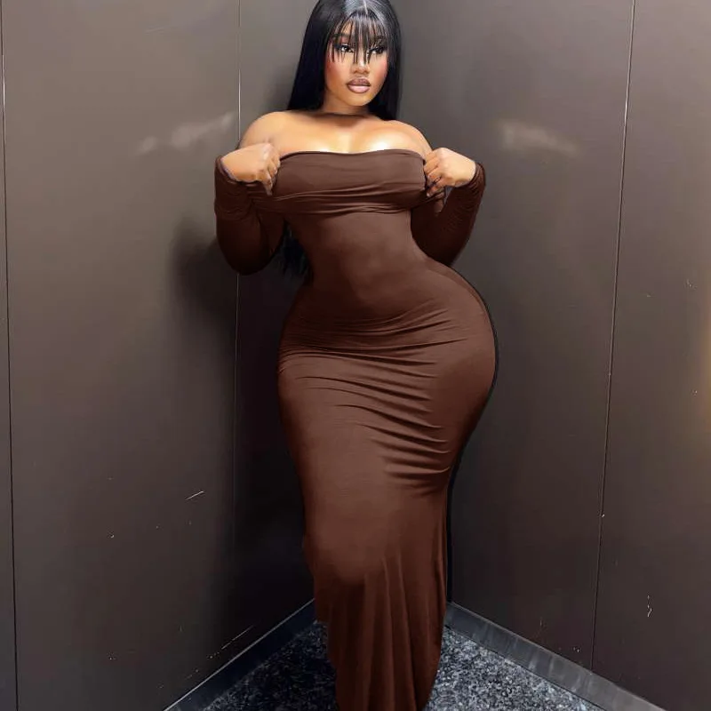 Solid Color Women's Off-shoulder Elastic Backless Body Clothes With Long Keys And A Smart Fit Birthday Dress Robe Lace Bandage