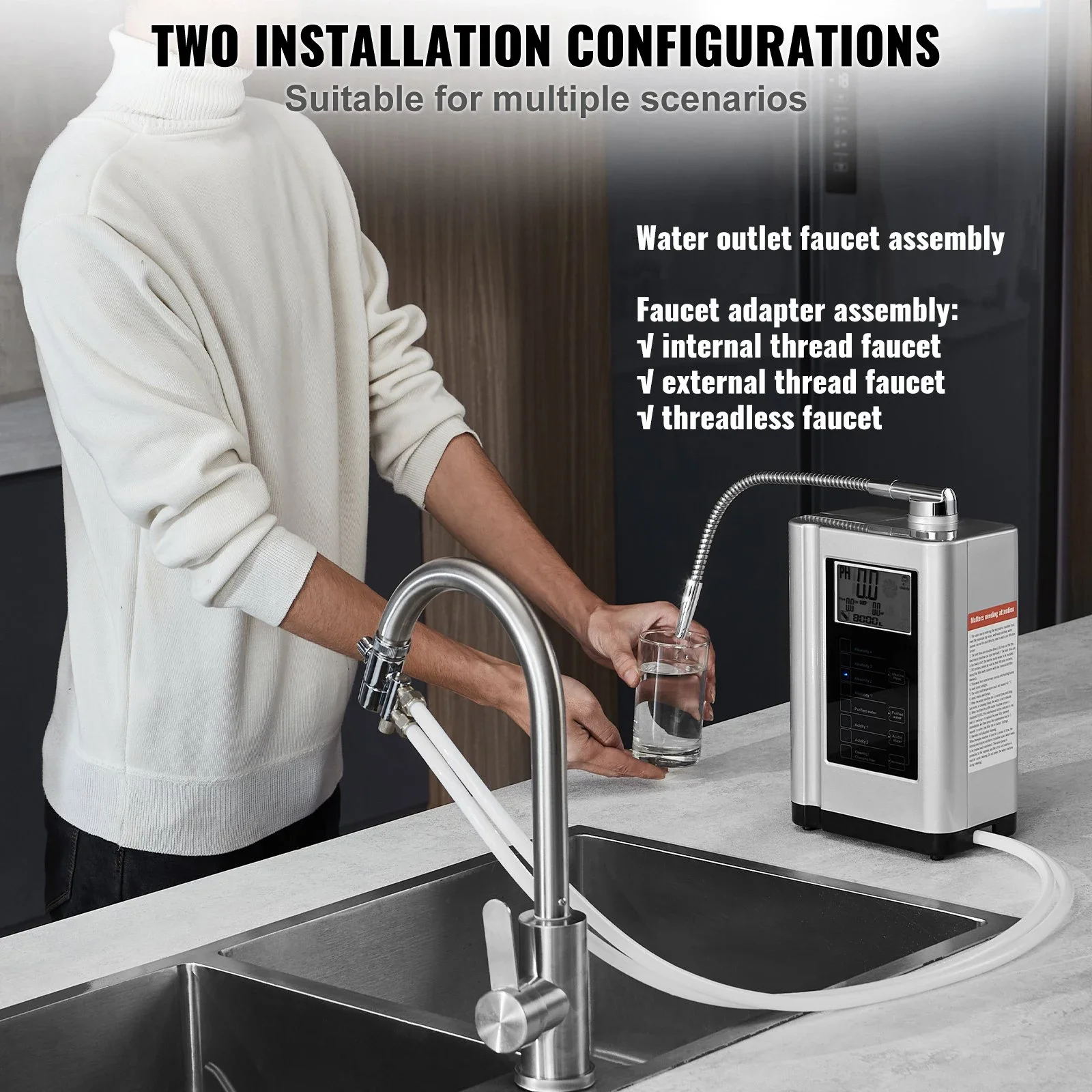Alkaline Water Machine pH 3.5-10.5 Alkaline Acidic Water Settings Home Filtration System up to -550mV 8000L