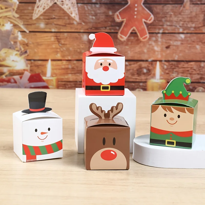 24 Stück Weihnachtsthemen-Geschenkboxen mit Weihnachtsmann-, Rentier-, Schneemann- und Elfen-Muster Weihnachtsparty-Gastgeschenke Kleine Boxen Niedliche Weihnachts-Papierboxen