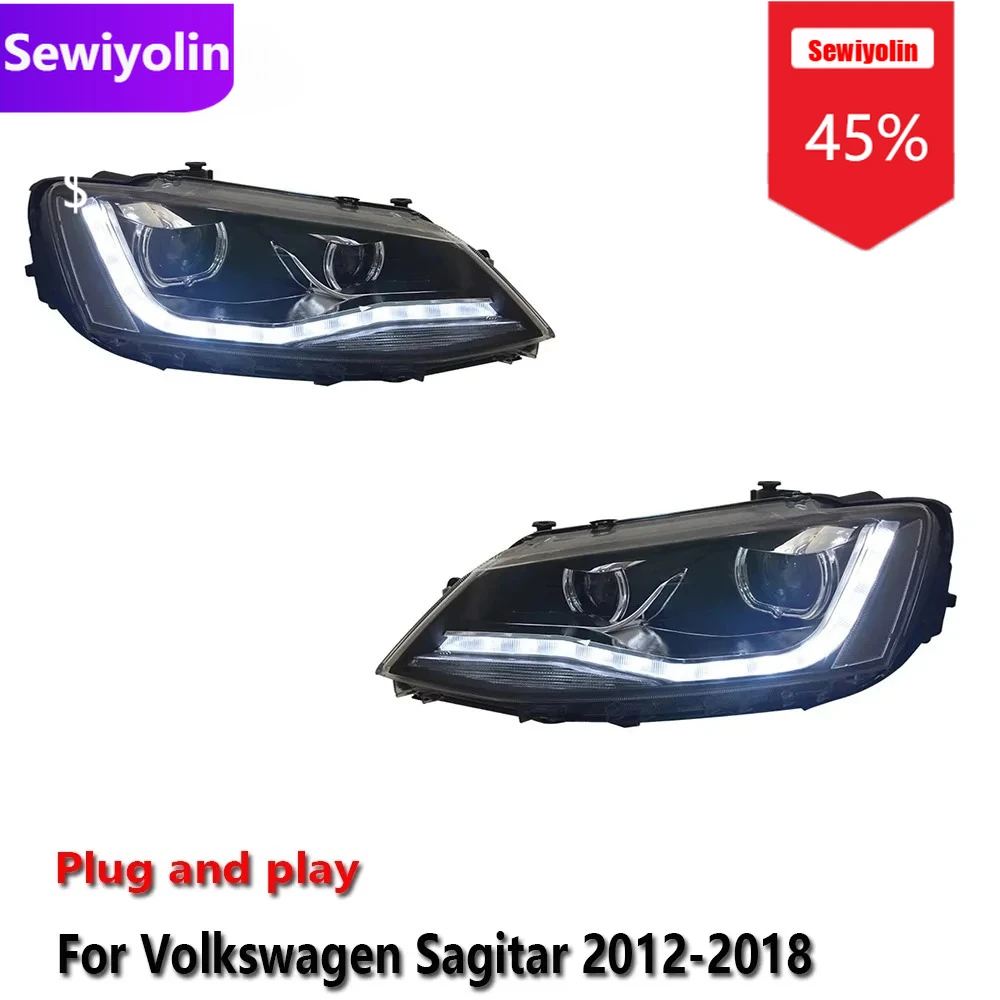 

Автомобильные светодиодные фары DRL в сборе для Volkswagen Sagitar 2012-2018, противотуманные фары DRL, стоп-сигнал, указатель поворота, Plug and Play