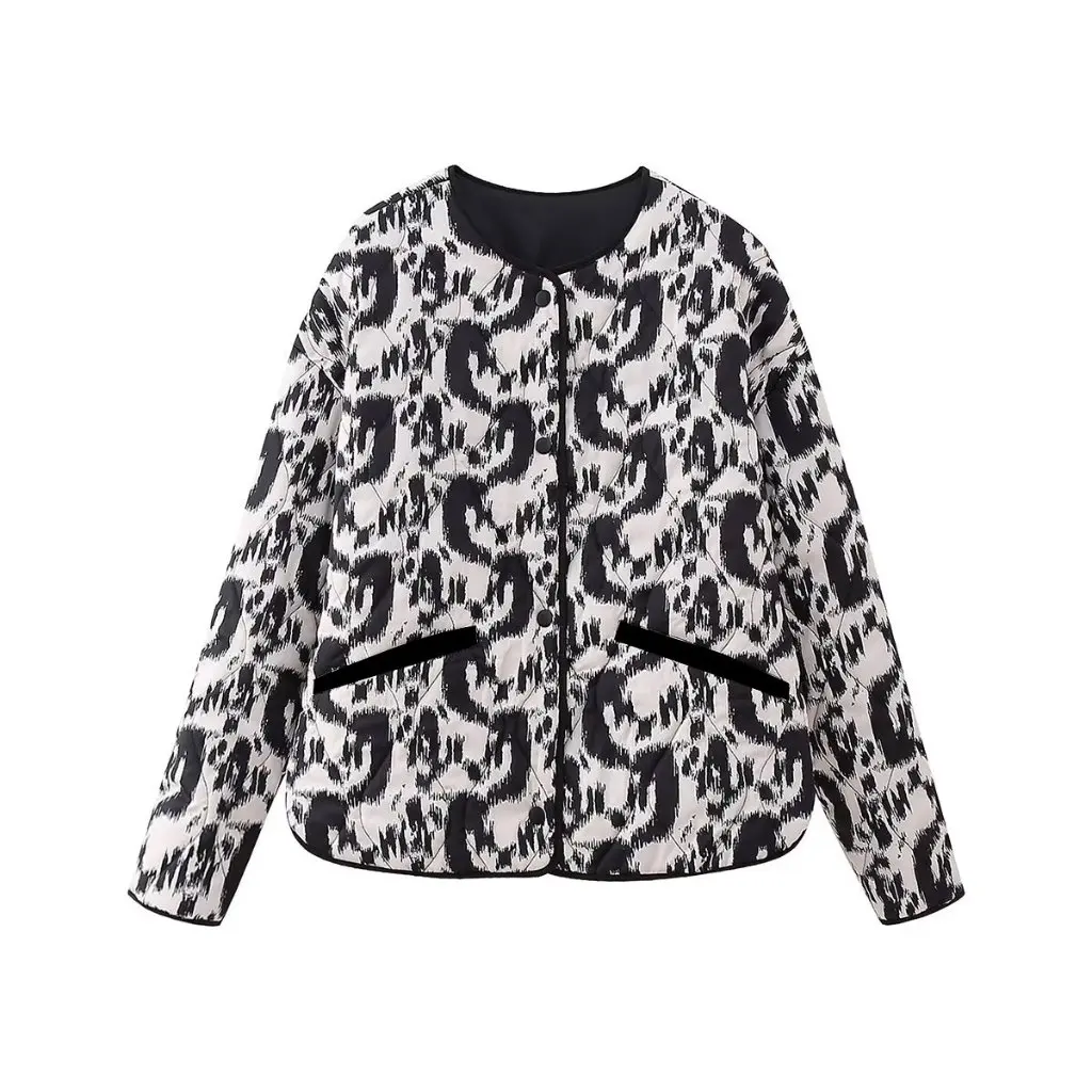 

Women's Large Size Quilted Cotton Outwear Autumn Winter Fashion European American Style Animal Print Casual Jacket