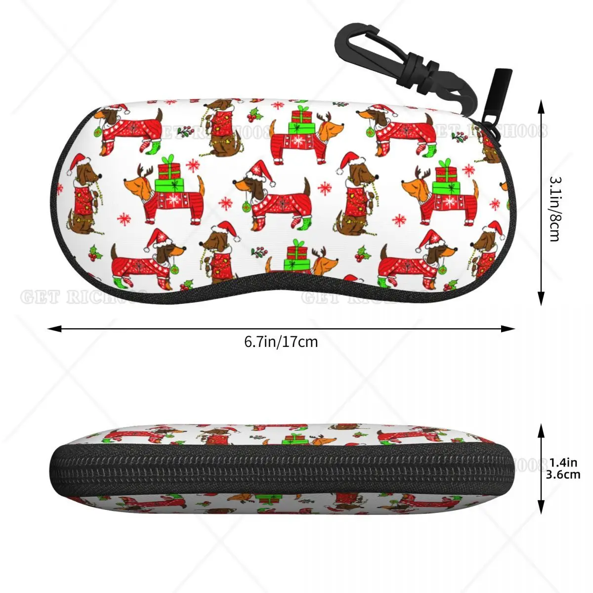 Christmas Dachshund Dog Cute Double Sides Unisex Soft Sunglasses Eyeglass Case Glasses Bag Eyewear Accessories One Size Print