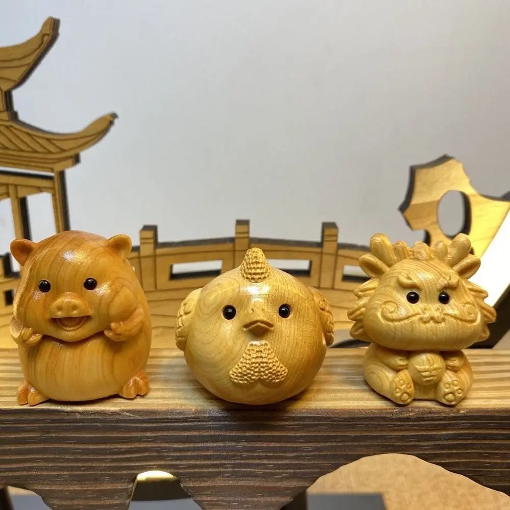 Dua belas ukiran kayu zodiak, dua belas zodiak kayu Mini ukiran kayu ornamen miniatur hewan kecil lucu