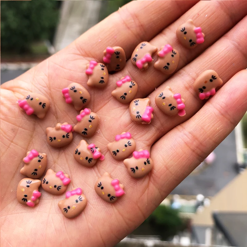 Sanrio Pele Preta Olá Kitty Acessórios para Unhas, Desenhos Animados Resina Unhas Adesivos, Jóias DIY Decoração Artesanato, Manicure Decalques, 50Pcs