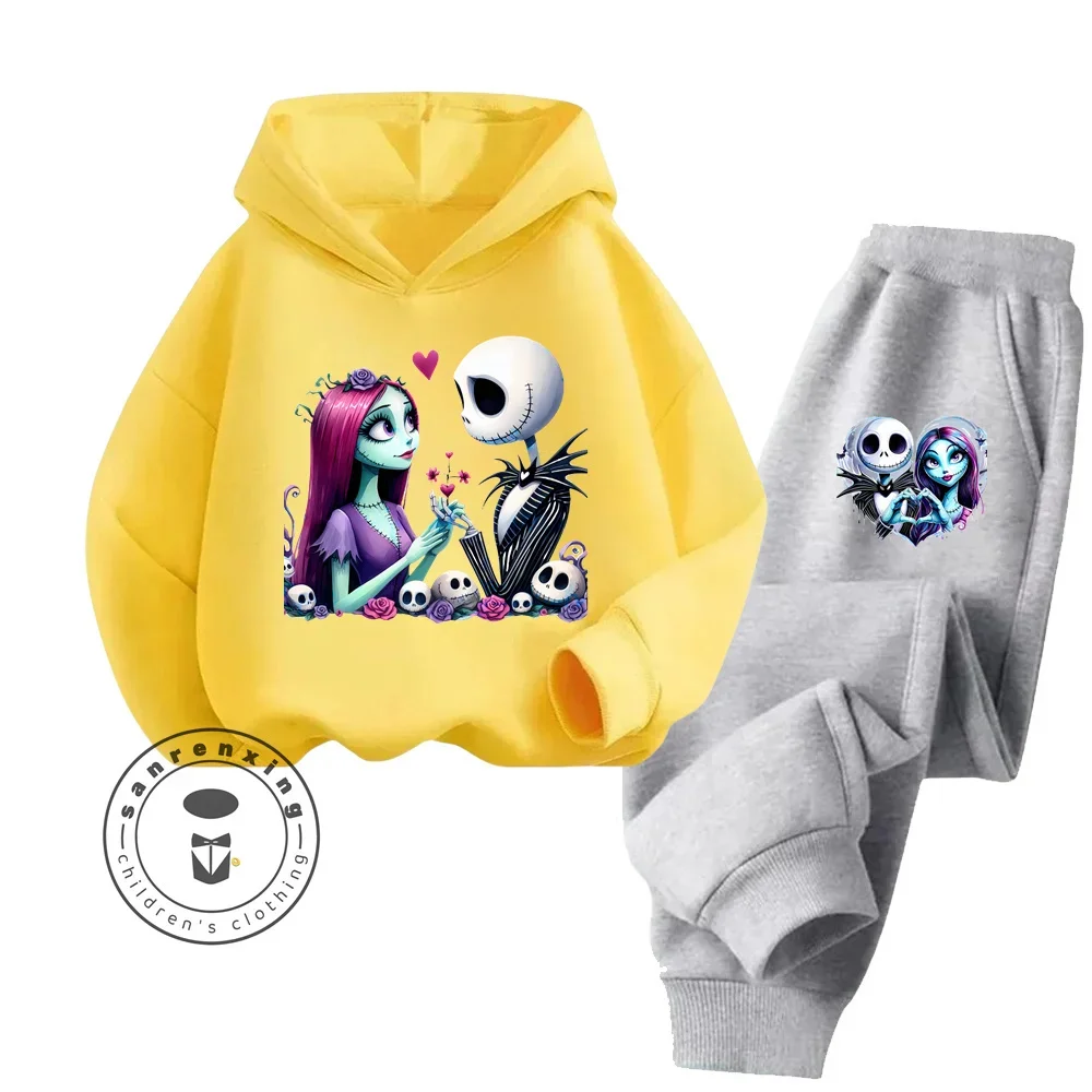 The Nightmare Before Christmas Long Sleeve Fashion Tops Suitable for Kids Soft Touch Elegant Design Fall Winter Hoodie Set