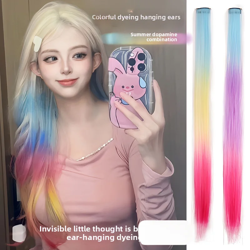 

Трехцветный градиент, блестящие наращивание волос на клипсе, радуга, блестящая блестящая мишура для волос, термостойкие блестящие наращивание волос