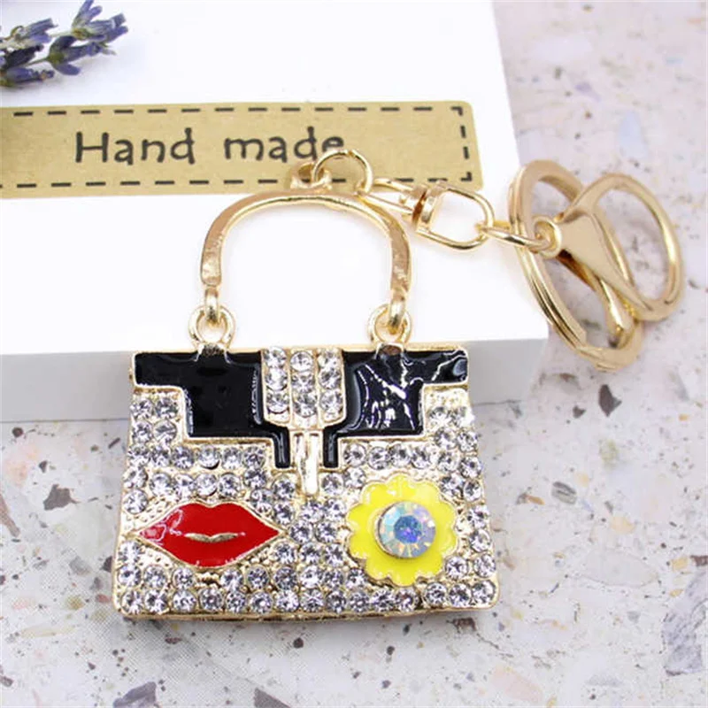 Creative Jewelry Key Chain Set Rhinestone Handbag Car Keychain Female Bag Accessories Key Chain Metal Enamel Pendant Keyfob