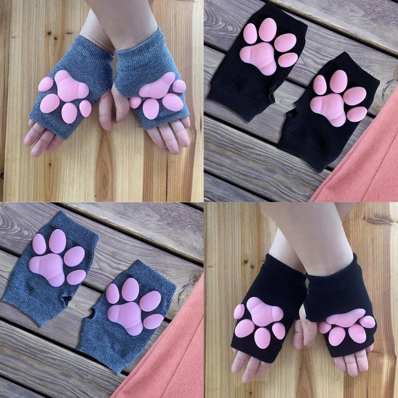 Stretchy 3D for Cat Claw Pad Hand Sleeves Silicone Toes for Cat Mittens Fingerless Kitten Paw Gloves Knitted for Cat Cos