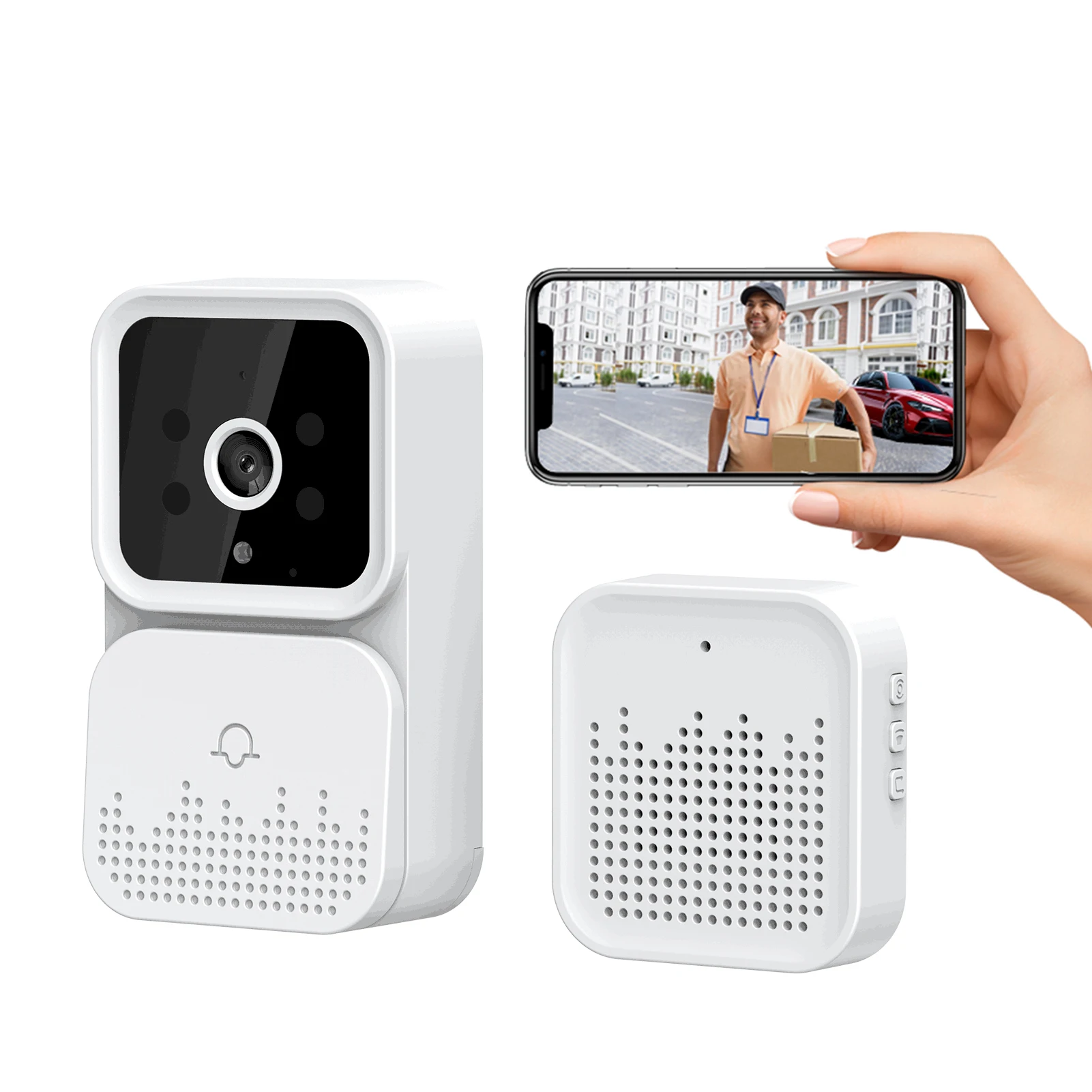 Campainha de vídeo inteligente sem fio, câmera HD, alarme IR, campainha de segurança, interfone Wi-Fi para casa, aplicativo apartamento