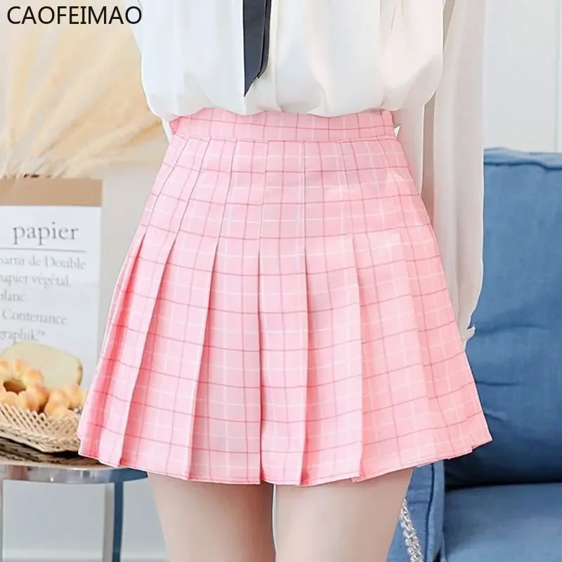 Women High Waist Pleated Skirt y2k Summer Casual Kawaii A-line Plaid black tennis Japanese School Uniform Mini Skirts for Girls