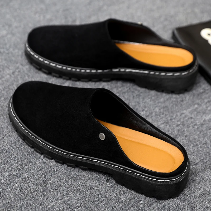 

Кожаные тапочки-мюли Fipatbu унисекс больших размеров для мужчин и женщин, летние и весенние, на плоской подошве, без застежек, модные и удобные