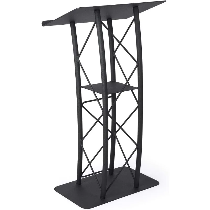 Black Aluminum and Steel with Curved Design and Built-in Shelf, 47-Inch Tall, Textured Finish