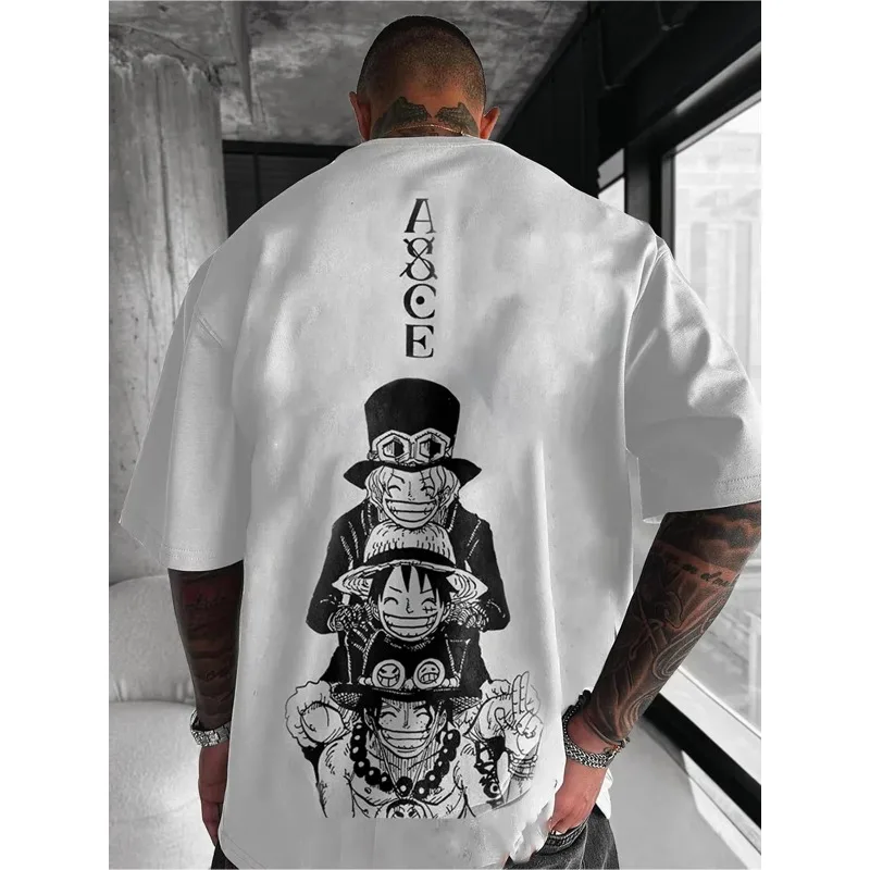 ONE PIECE Sommer männer Harajuku Große Größe T-Shirt Lose Version Anime Druck Mode Trend eltern-kind-Kurzarm top