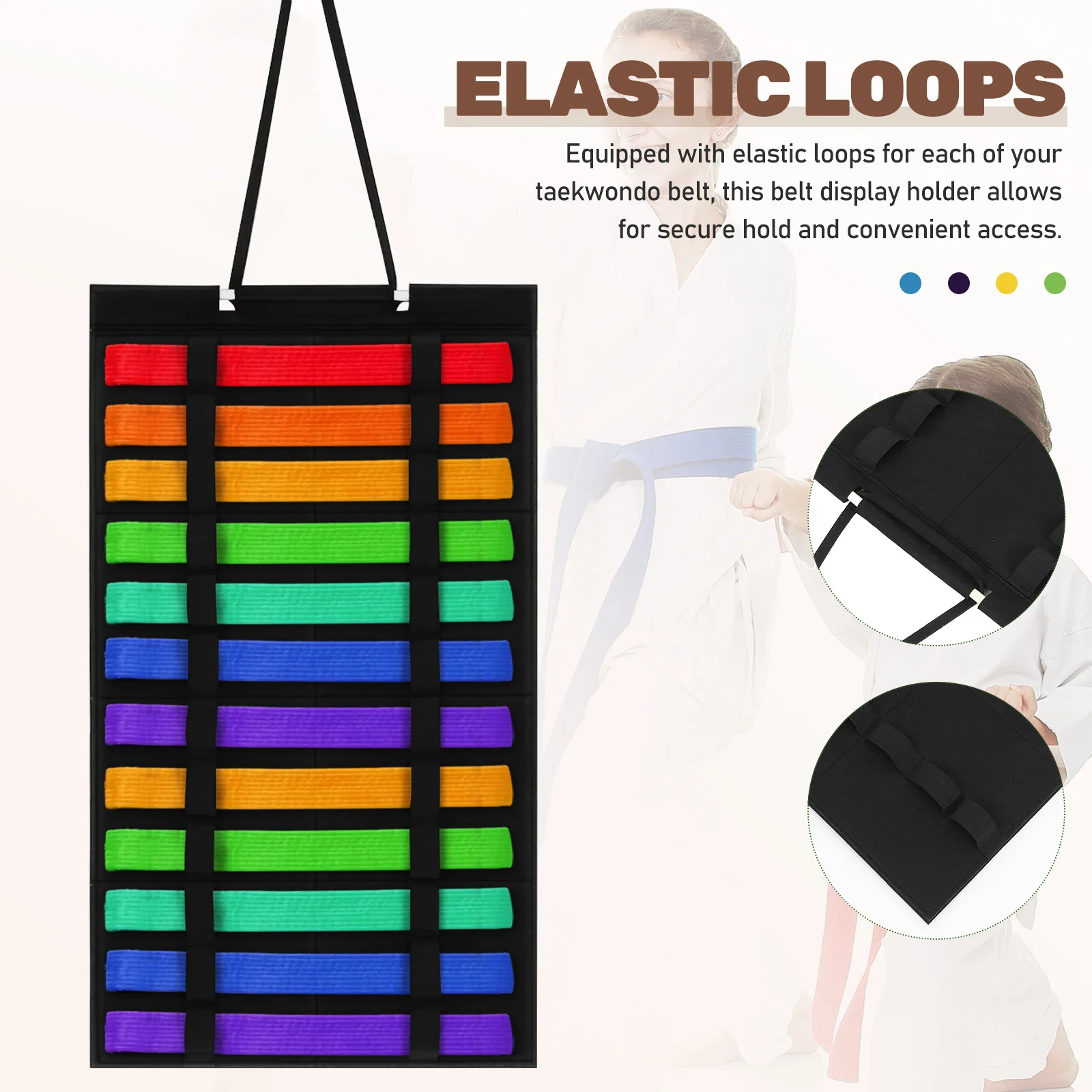ベルトディスプレイスタンドラックテコンドー空手武道用ベルト黒刺繍