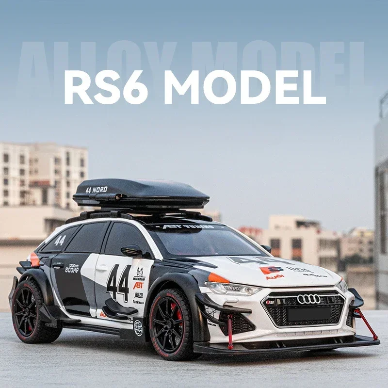 Audi RS6 Alloy Track Racing Car Modelo, Avant Station Wagon, Diecast Metal, Carros esportivos Veículos, Som de Luz, Crianças Toy Presente, 1:24