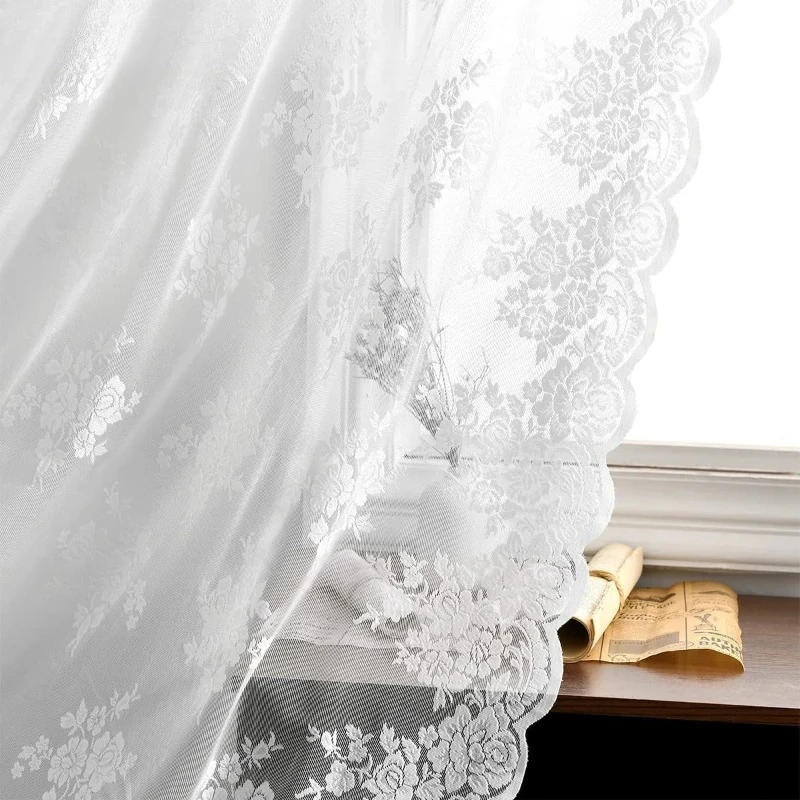 White Sheer Tulle Floral Transparent Retro Lace Curtains Fashion Popular Custom Size for Living Dining Room Decor Modern