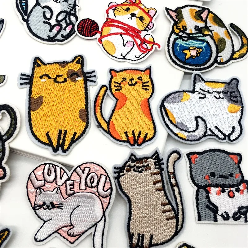 10pcs Random Cartoon Cat Applique Embroidery Patch For Clothing Animal Patch Iron On Patches On Clothes Sewing Sticker Patch