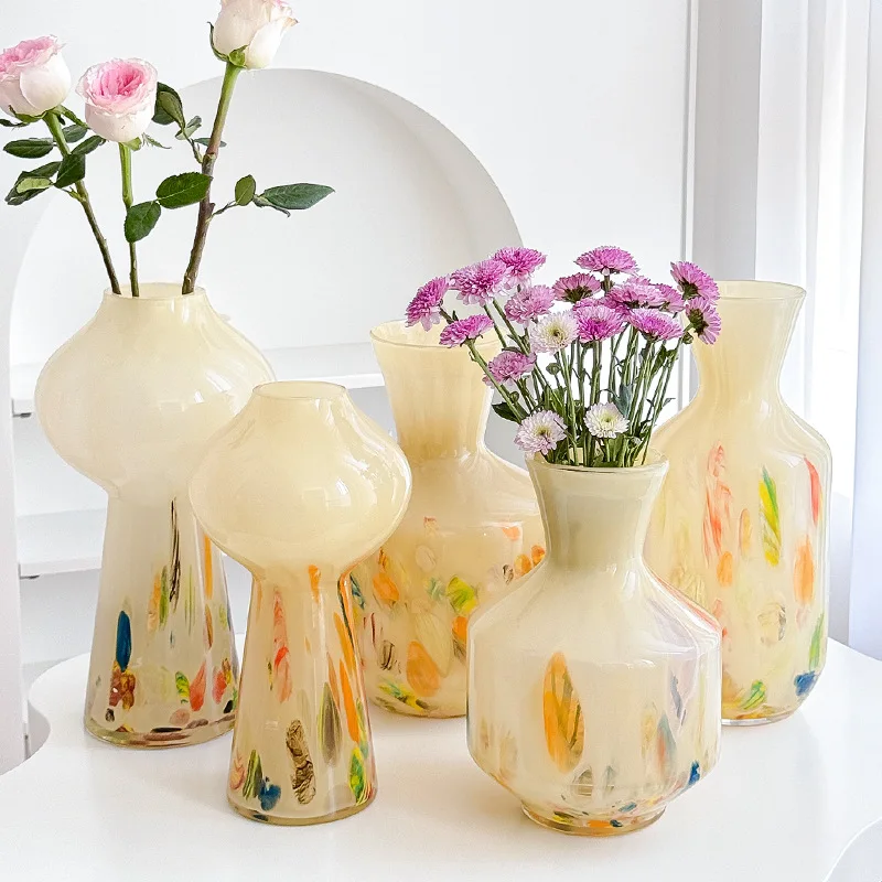 PYH wholesale classical watercolor art glass vase high-end ornament glass aquaculture flower arrangement
