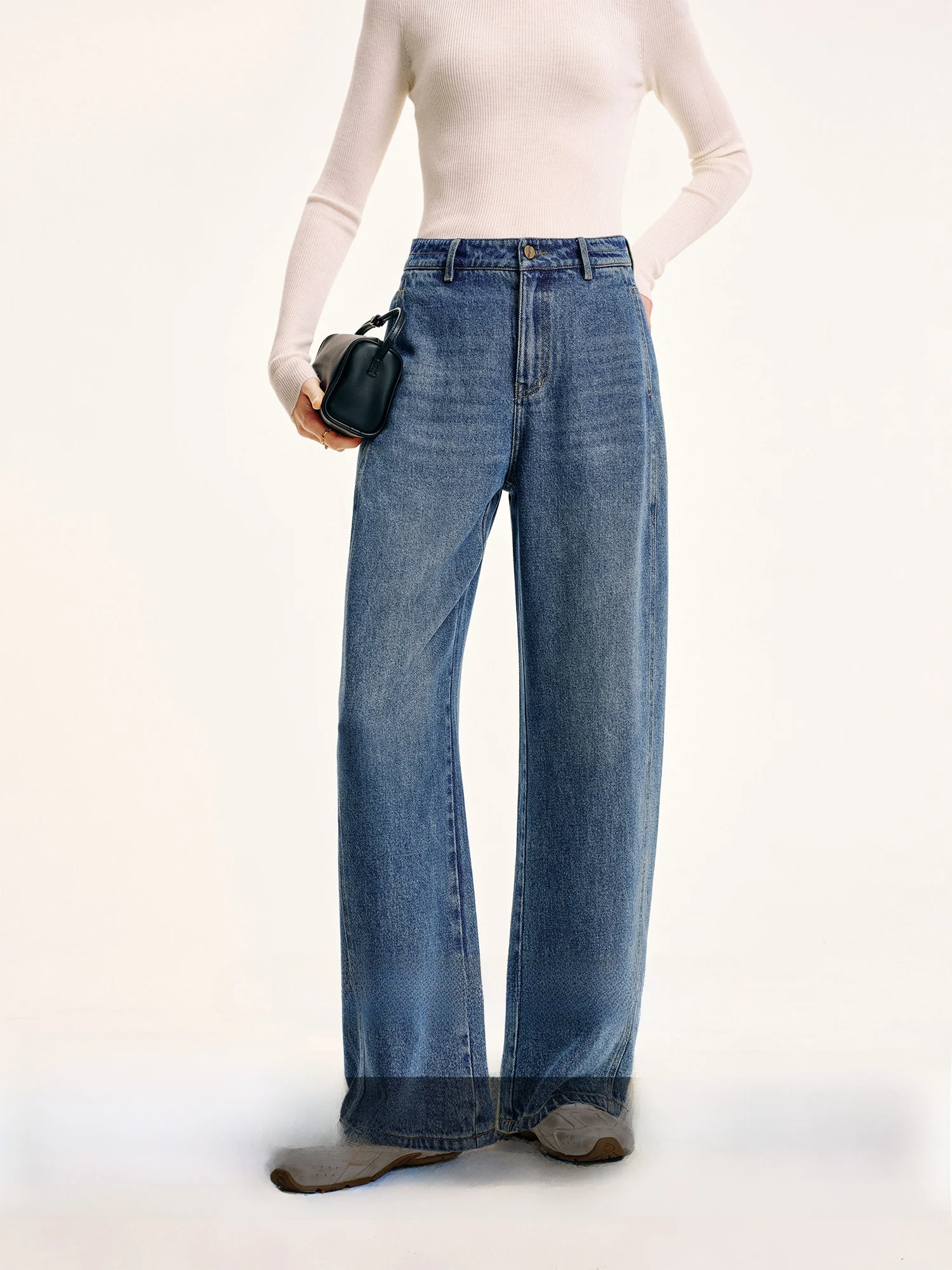 

CA Thiened Silk Straight Leg Jeans Women's High Waist Loose Fit Casual High Waist Straight Tube Jeans for Spring