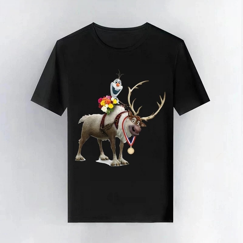 

Детская футболка 2026: Новинка! Хлопковая дышащая футболка с круглым вырезом и принтом «Северный олень». Модный крутой топ для родителей и детей.