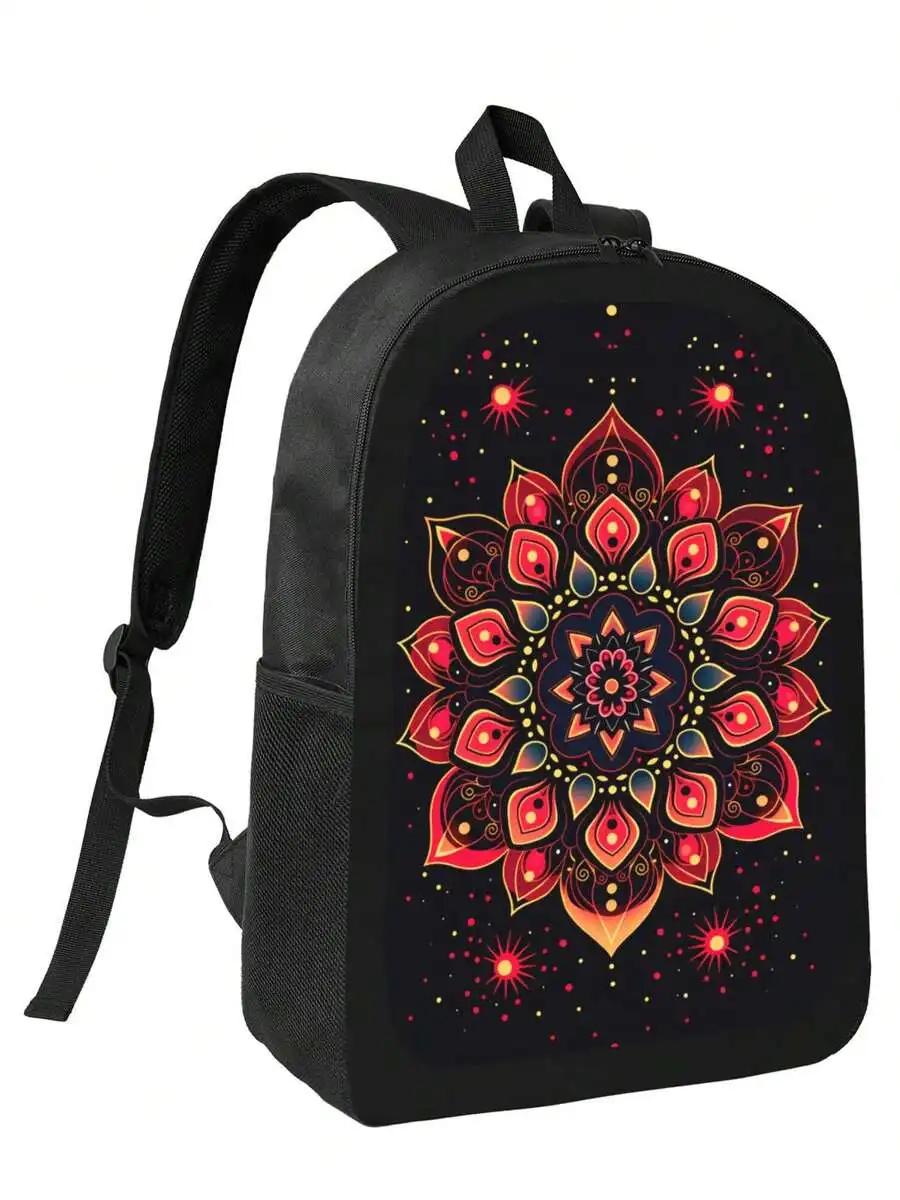 

Mandala Print Black Red Backpack For Adults Lightweight Daily Use Adjustable Straps Zipper Closure