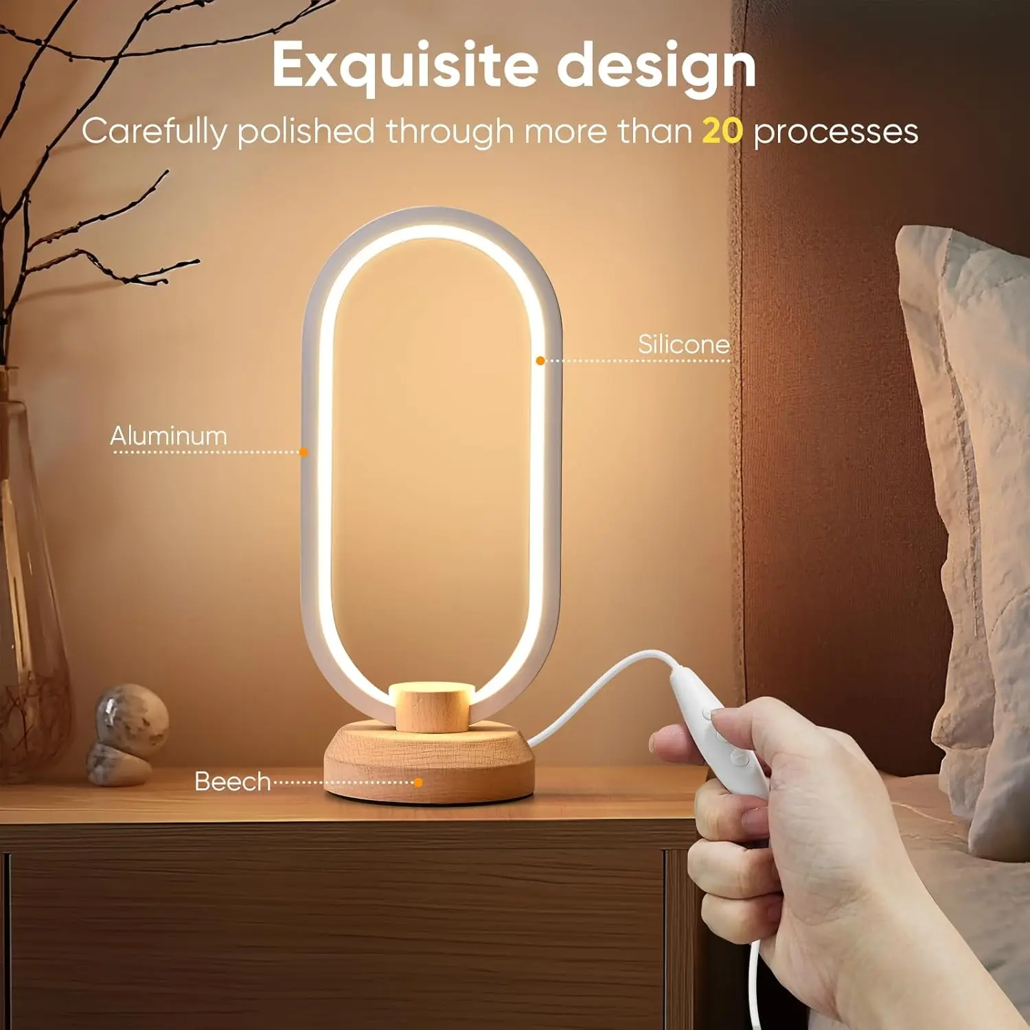 Lampe de bureau LED moderne, lampe de table en bois à intensité variable pour chambre à coucher, veilleuse créative et décoration d'intérieur