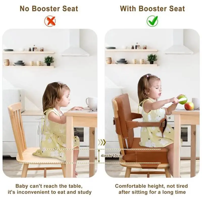 Kitchen Chair Booster Seat With Backrest And Adjustable Straps, Non-Slip Toddler Booster Seat For Dining Table