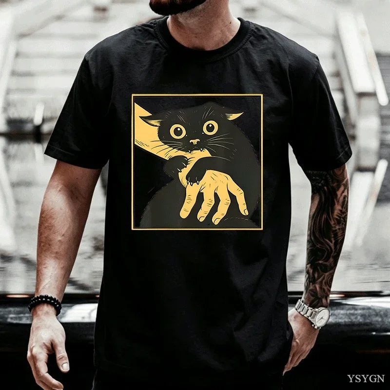 Ungovernable Cat T Shirt Men Women Funny Black Cat Biting Hand Tee, Graphic T-Shirt Sarcastic Humor Tshirts Unisex Clothing Tops