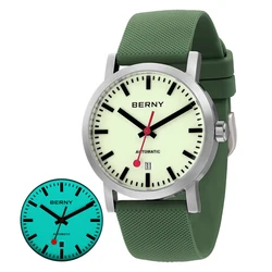 BERNY Watch for Men Automatic Self-Wind Trackway Watch Luxury Brand Luminous Dial Mechanical Swiss Trackroad Wristwatch Men 5ATM