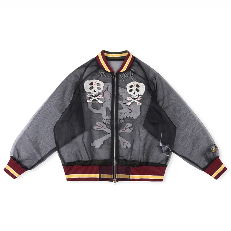 

2025 KAPITAL Jacket Japan Translucent Silk Skull Embroidery Sunwear Zipper Jacket
