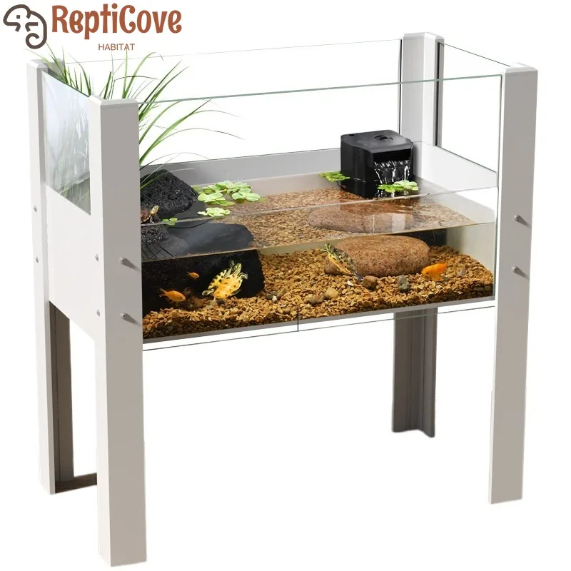 

Extra-Large Turtle Habitat with Climbing Dock,Amphibious Ecological Tank for Home Turtle Breeding,Bottom Drain System for Easy
