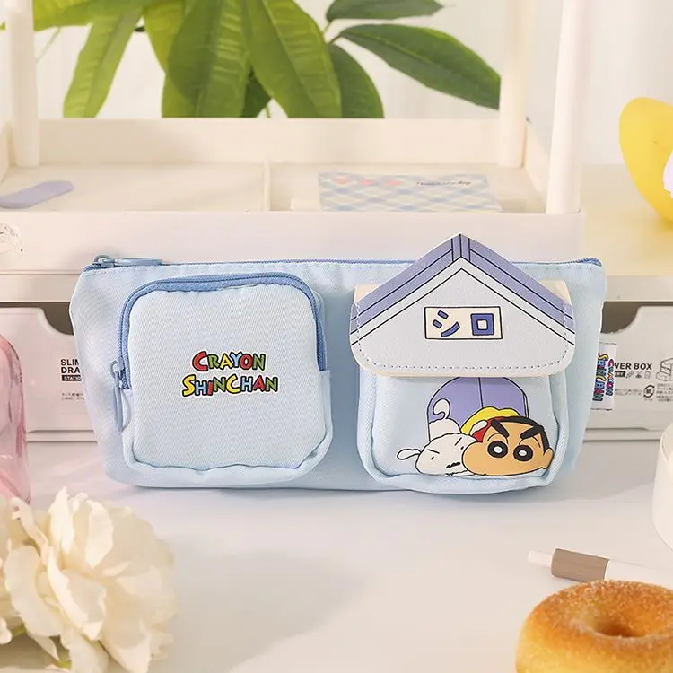 Crayon Shin‑chan Trapezoidal Multi‑Pocket Pencil Case Large Capacity Student Stationery Storage Zipper Pen Bag Cute CartoonPouch