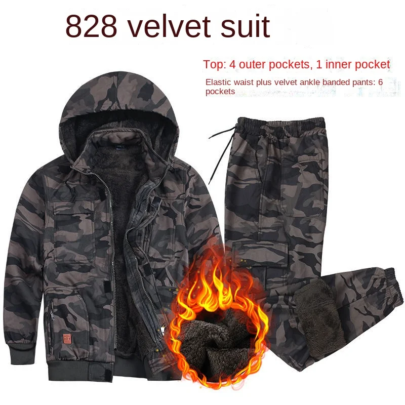 Inverno algodão velo engrossado roupas de trabalho terno masculino à prova de frio quente isolamento camuflagem proteção do trabalho terno tático