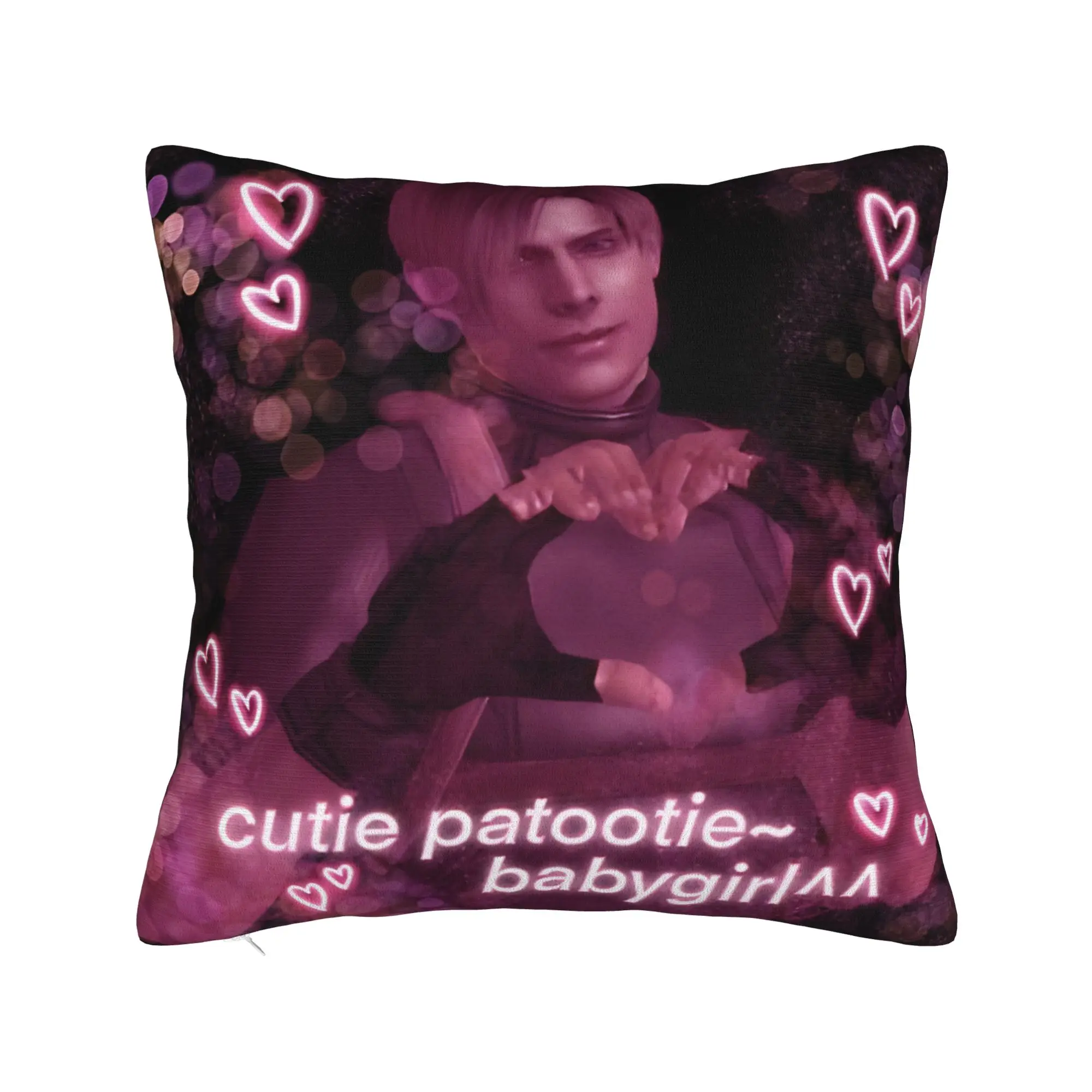 Pink Cutie Patootie Leon Kennedy Babygirl Pillowcase Printed Cushion Cover Residents Evils Throw Pillow Case Cover Home Zippered