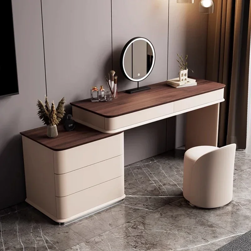 Small Desings Minimal Dresser Storage Led Light Modern Wooden Dressing Table Makeup Mirror Tocador Maquillaje Furniture Bedroom