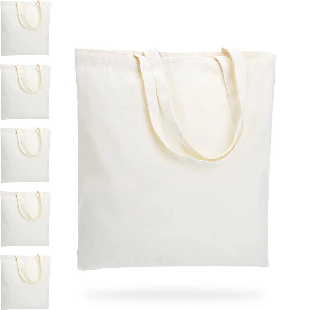 6-Pack Canvas Tote Bags, Sustainable, Reusable Grocery Bags Perfect for DIY Gift Ideas and Heat Transfer Designs