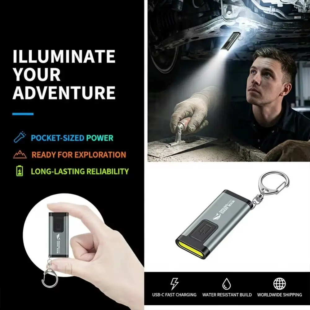 Mini Keychain Light Keychain Flashlight Multi-Mode Lighting LED Rechargeable Keychain Light Buzzer Long Range Beam
