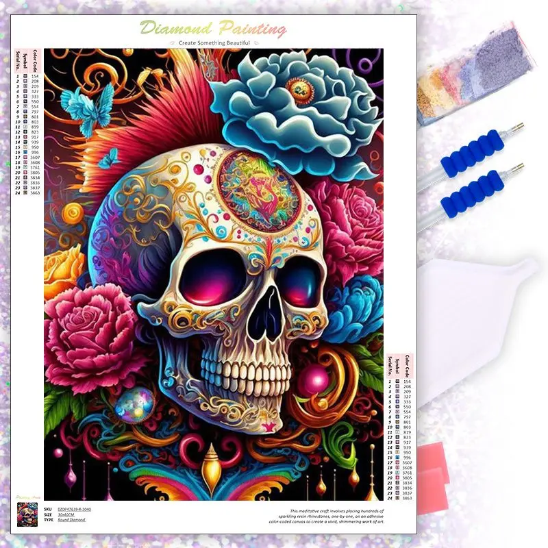 

CHENISTORY Diamond Painting Flower Skull DIY Crafts Gift Cross Stitch Full Diamond Painting Mosaic Home Decor