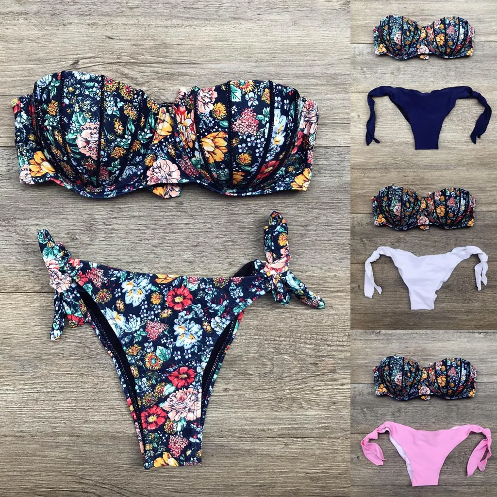 Floral Print Bikini Sets Biquini Swimsuit Wear Set Bathing Fashion Sexy Mujer Women Swimwear Suit Tankinis Set Summer Beachwear