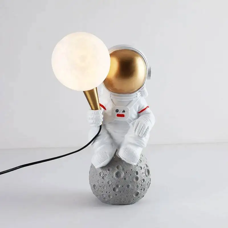 

3D Printed Astronaut Table Lamp - Nordic LED Night Light with Moon Shade for Kids Room/Bedroom, Bedside Decor, Dimmable, USB