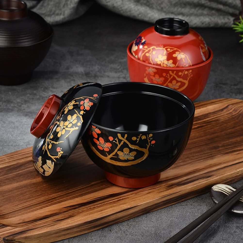 

Miso Soup Bowl Japanese Style Melamine Bowl with Lid Black Microwaveable Heat Resistant Fall Resistant Kitchen for Home