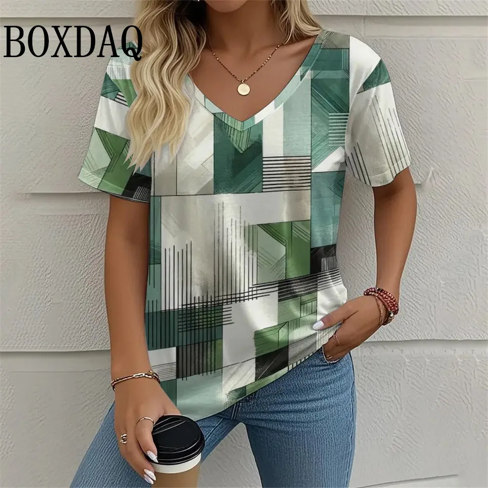 Plus Size Plaid Print Summer T-Shirt - usage example