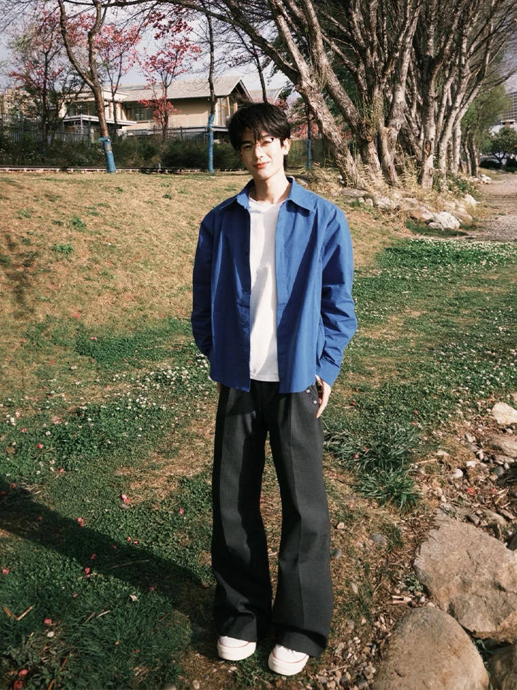 

Мужская хлопковая рубашка Cleanfit Deep Blue с длинными рукавами, весенняя модная тонкая верхняя одежда в корейском стиле, рубашка с длинными рукавами для защиты от солнца