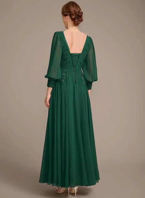 فساتين أم العروس بأكمام طويلة لحفلات الزفاف من الشيفون والدانتيل فستان سهرة رسمي